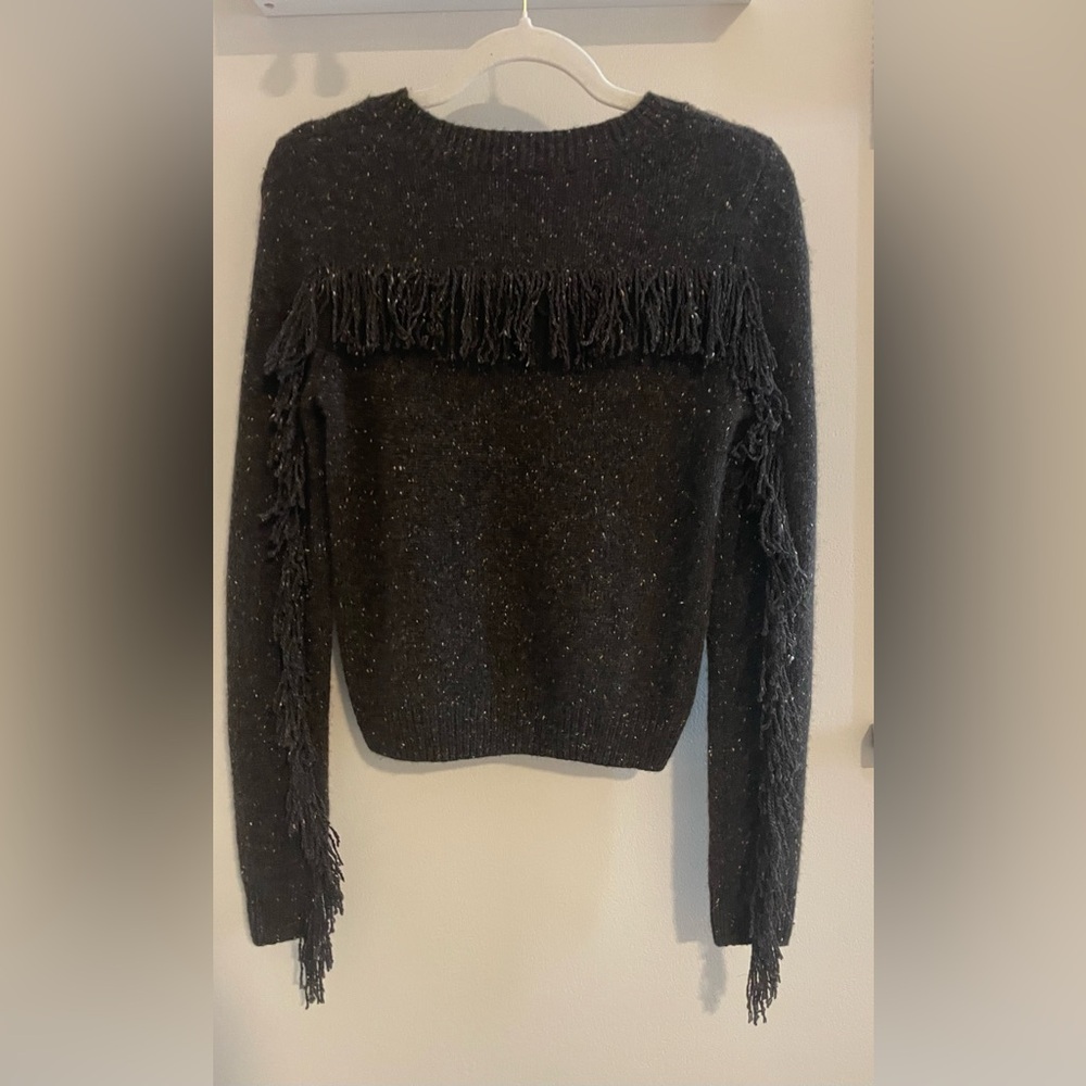 Autumn Cashmere Black Fringe Sweater